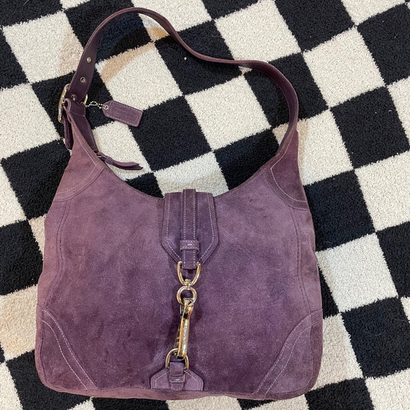 vintage  2005 coach purple suede hampton hobo clip shoulder bag y2k - Picture 1 of 7